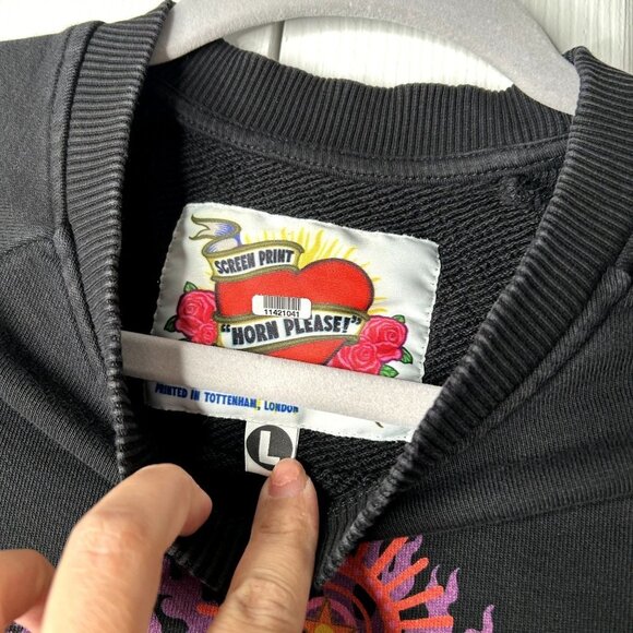 Horn Please! Black Lions 100% Cotton Crewneck Sweatshirt Women's Size Large L - Picture 6 of 8